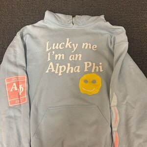 Alpha Phi Blue Hoodie with Yellow Smiley